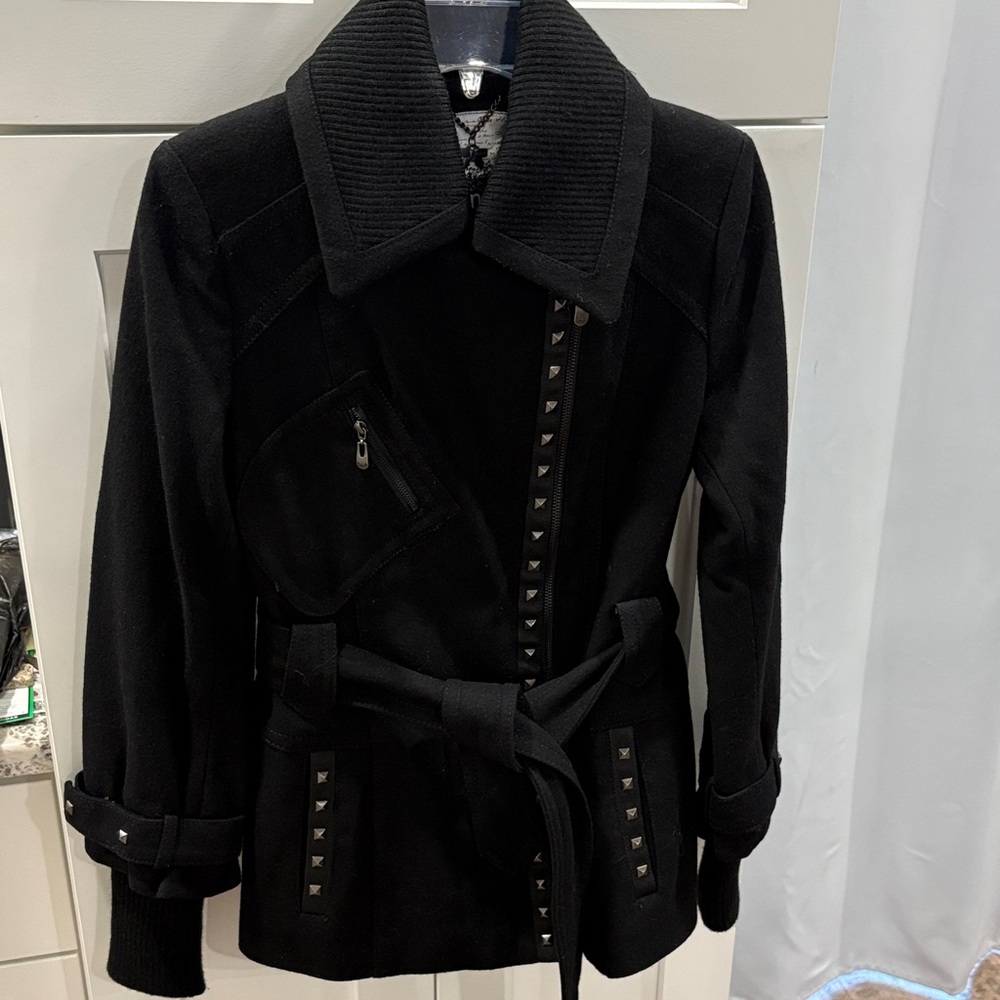 Kensie Black winter Coat with Studded Accents